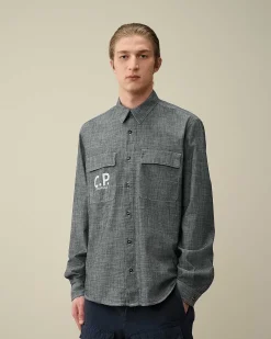 Chambray Long Sleeved Logo Shirt^C.P. Company Best Sale